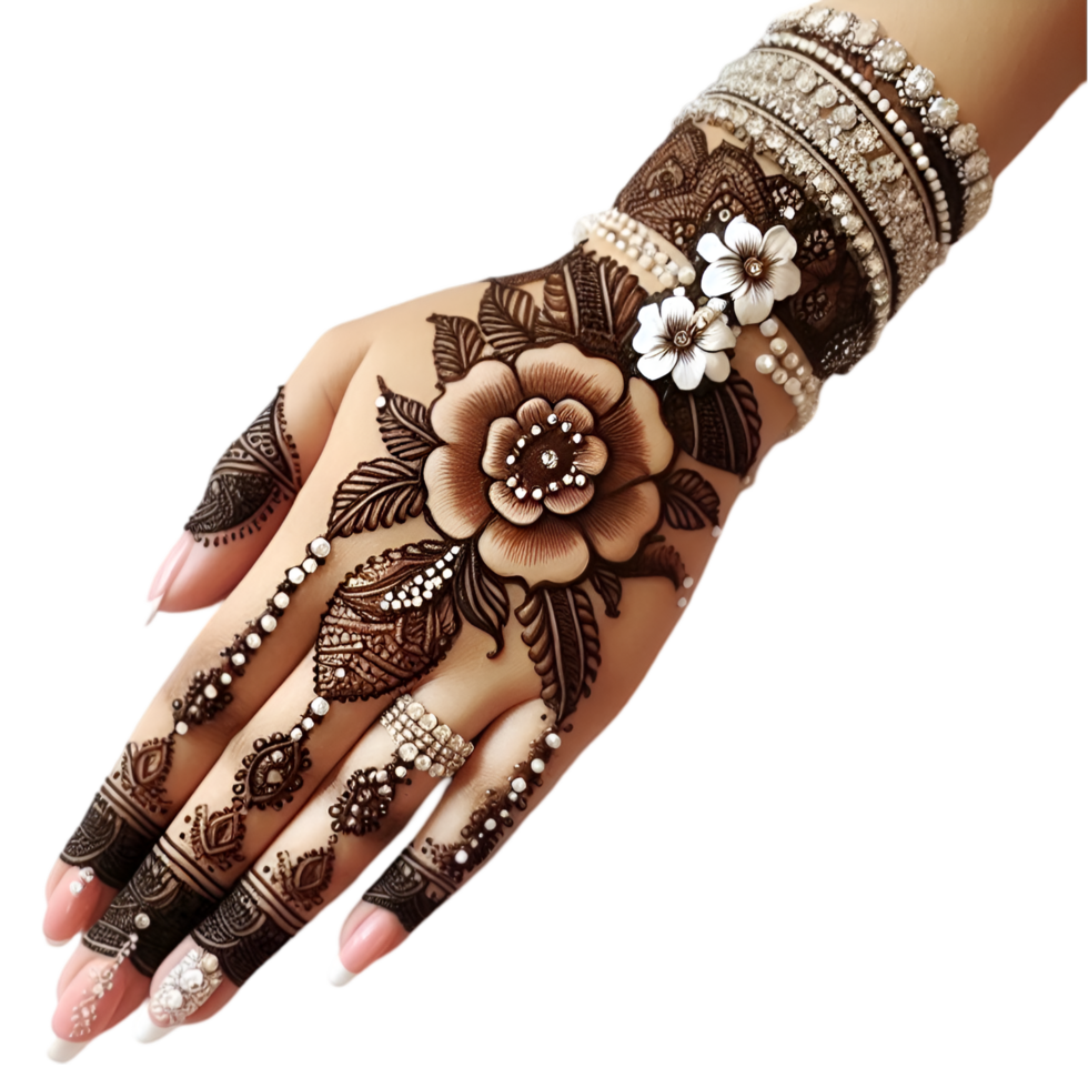 Henna design on hand, left hand designs, designs for wedding celebration, mehndi isolated from background png