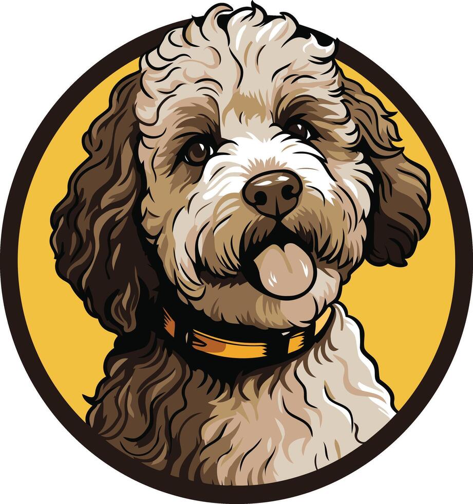 Adorable cartoon illustration of a brown and white poodle with a happy expression, perfect for pet product branding, animal lover designs, or cute website graphics vector