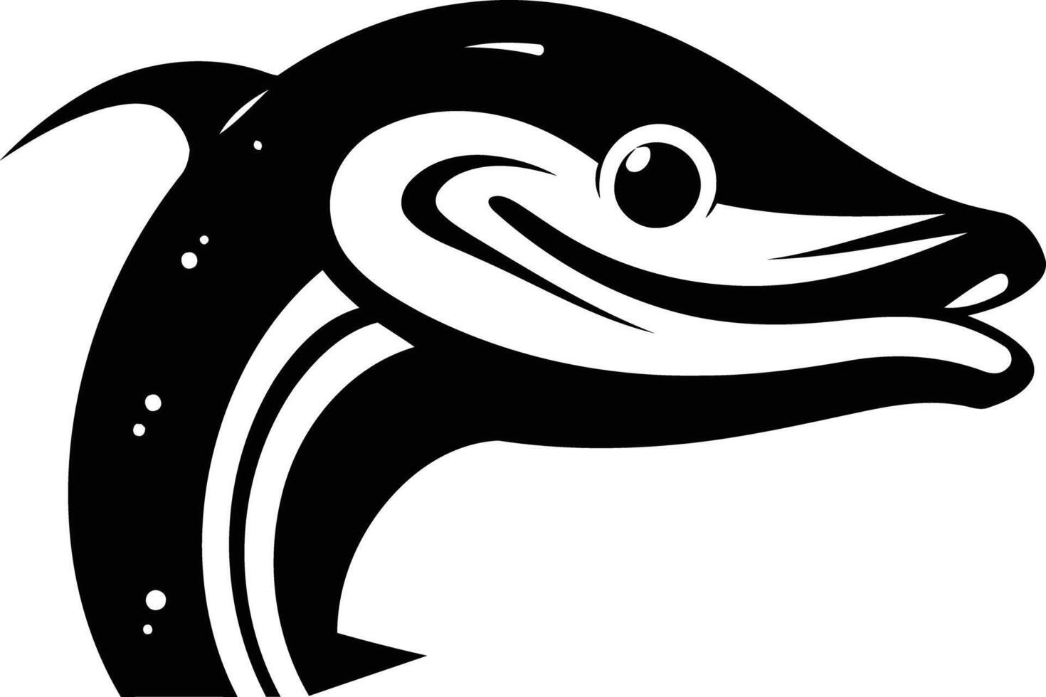 A friendly, cartoon style fish illustration in black and white vector