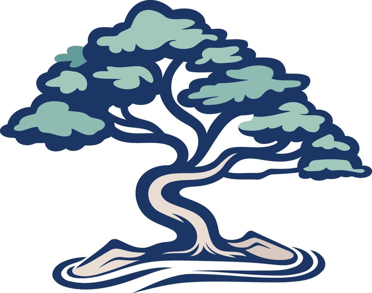 A stylized bonsai tree with blue and green leaves, isolated on a white background vector