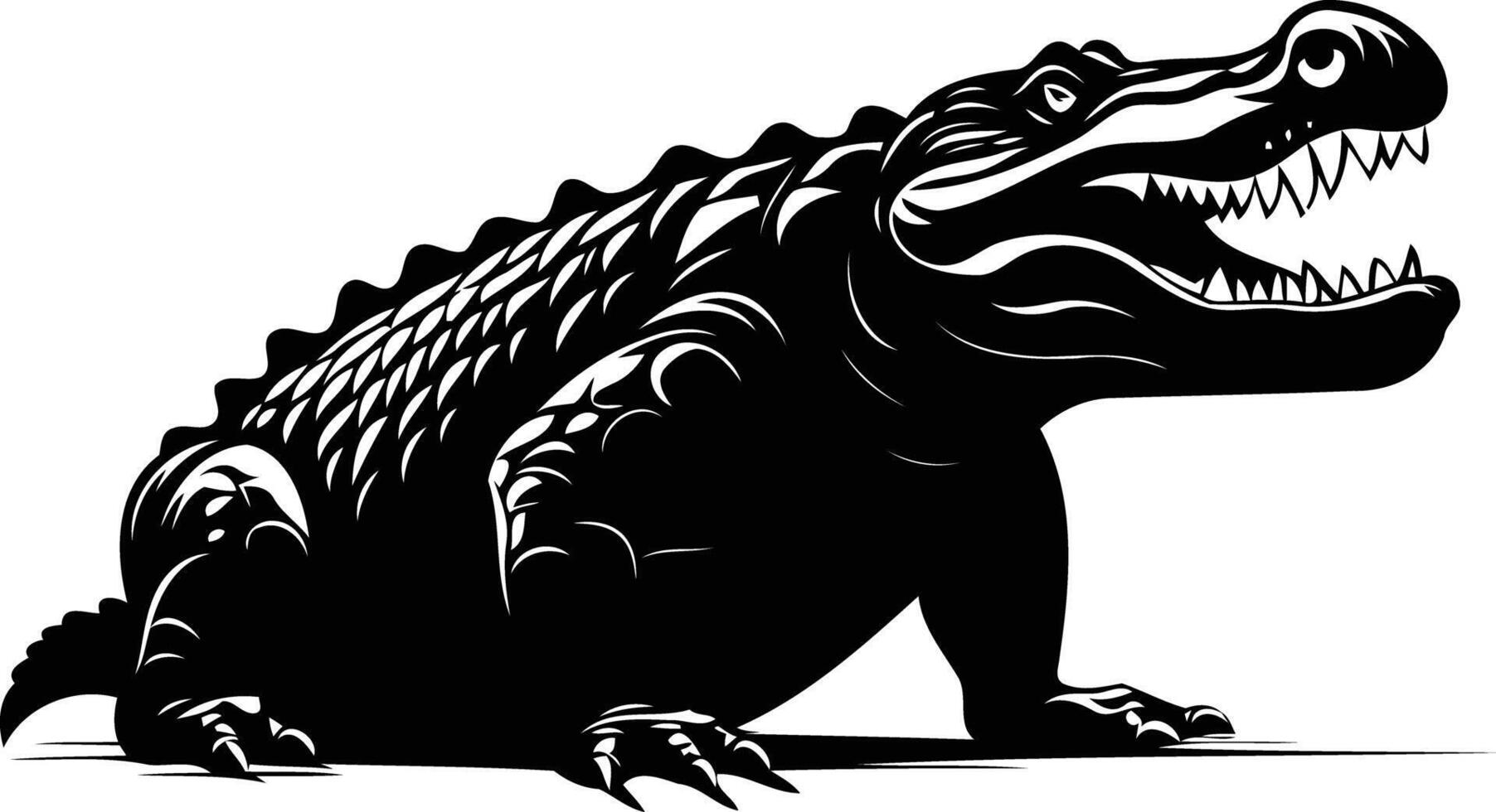 A dramatic silhouette of a powerful alligator, captured in a moment of aggression vector