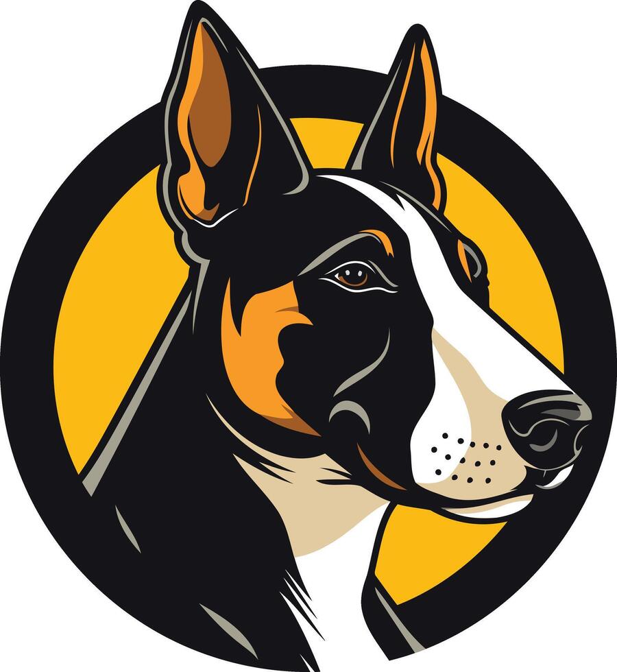 A bold and striking illustration of a bull terrier head, perfect for branding, logos, and pet related designs vector