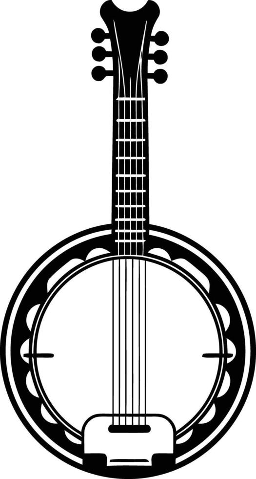 Black and white illustration of a banjo, perfect for music themed designs, logos, and website graphics vector