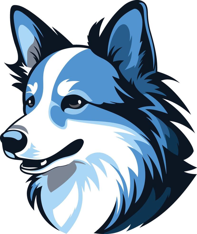 Blue and white illustration of a dog's head, perfect for branding, logos, and pet related designs vector