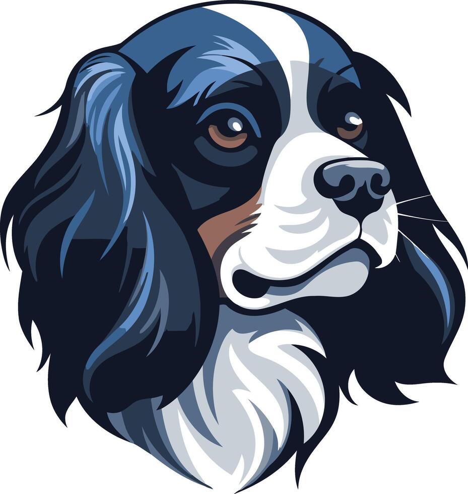 A charming cartoon illustration of a cavalier king charles spaniel, perfect for pet related brands, websites, and social media vector