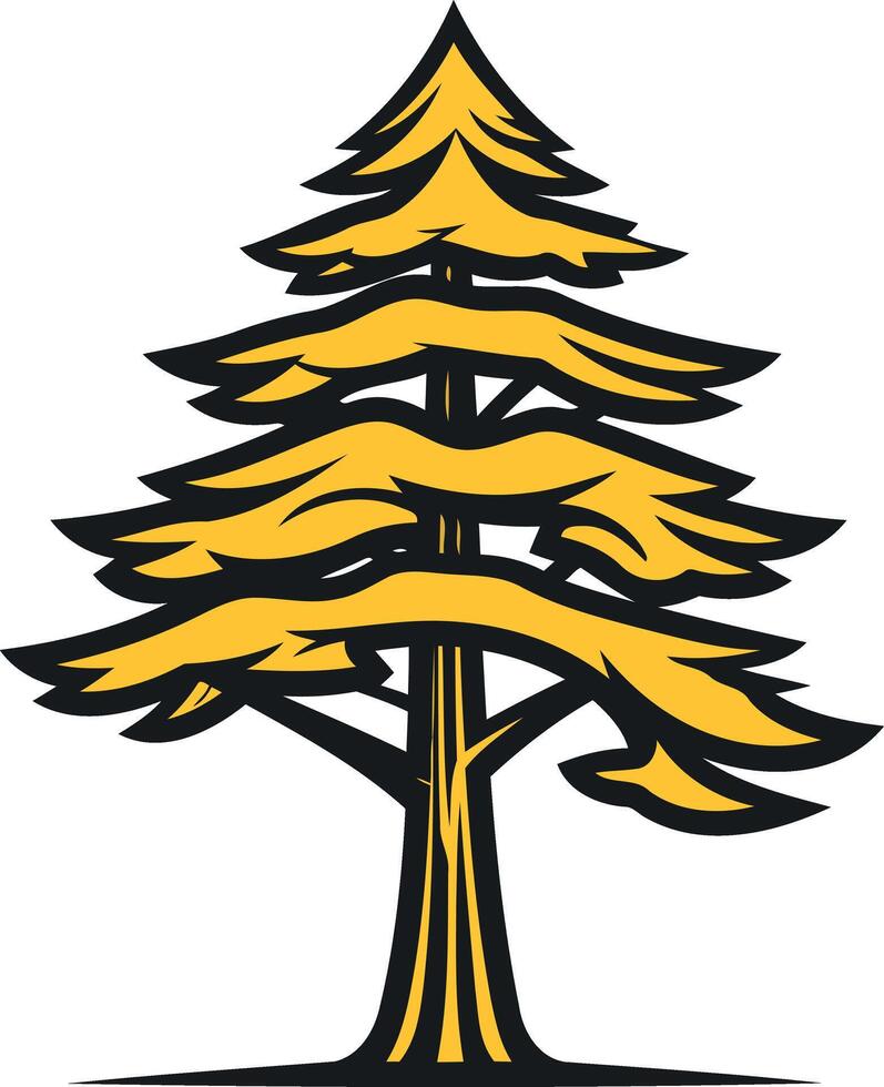A stylized pine tree with a bold, black outline and yellow foliage vector