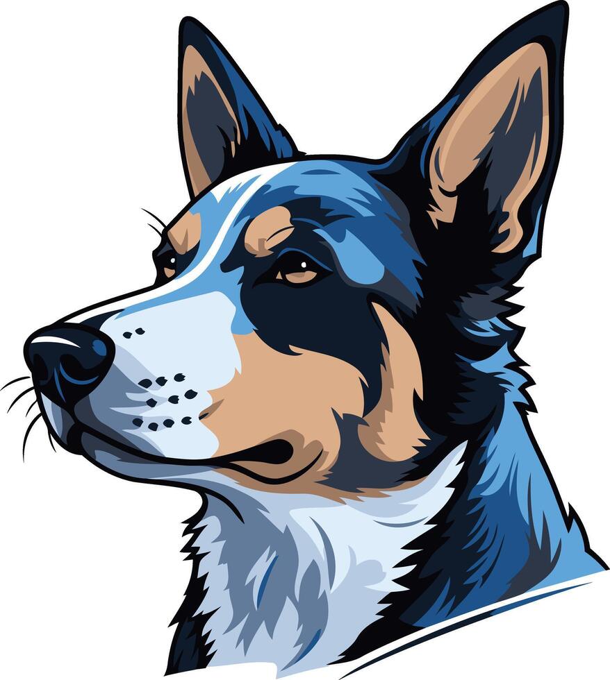 A bold and stylish illustration of a blue merle australian shepherd, perfect for logos, branding, and dog related designs vector