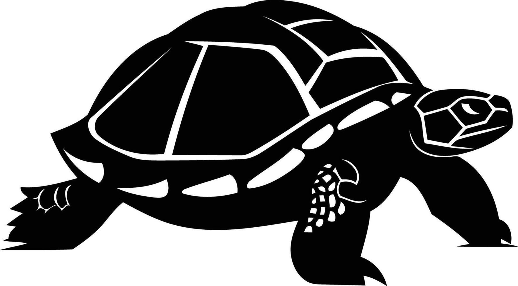 A bold, black and white silhouette of a tortoise walking vector