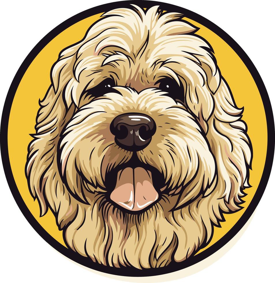 Adorable cartoon illustration of a happy doodle dog with a wagging tongue vector