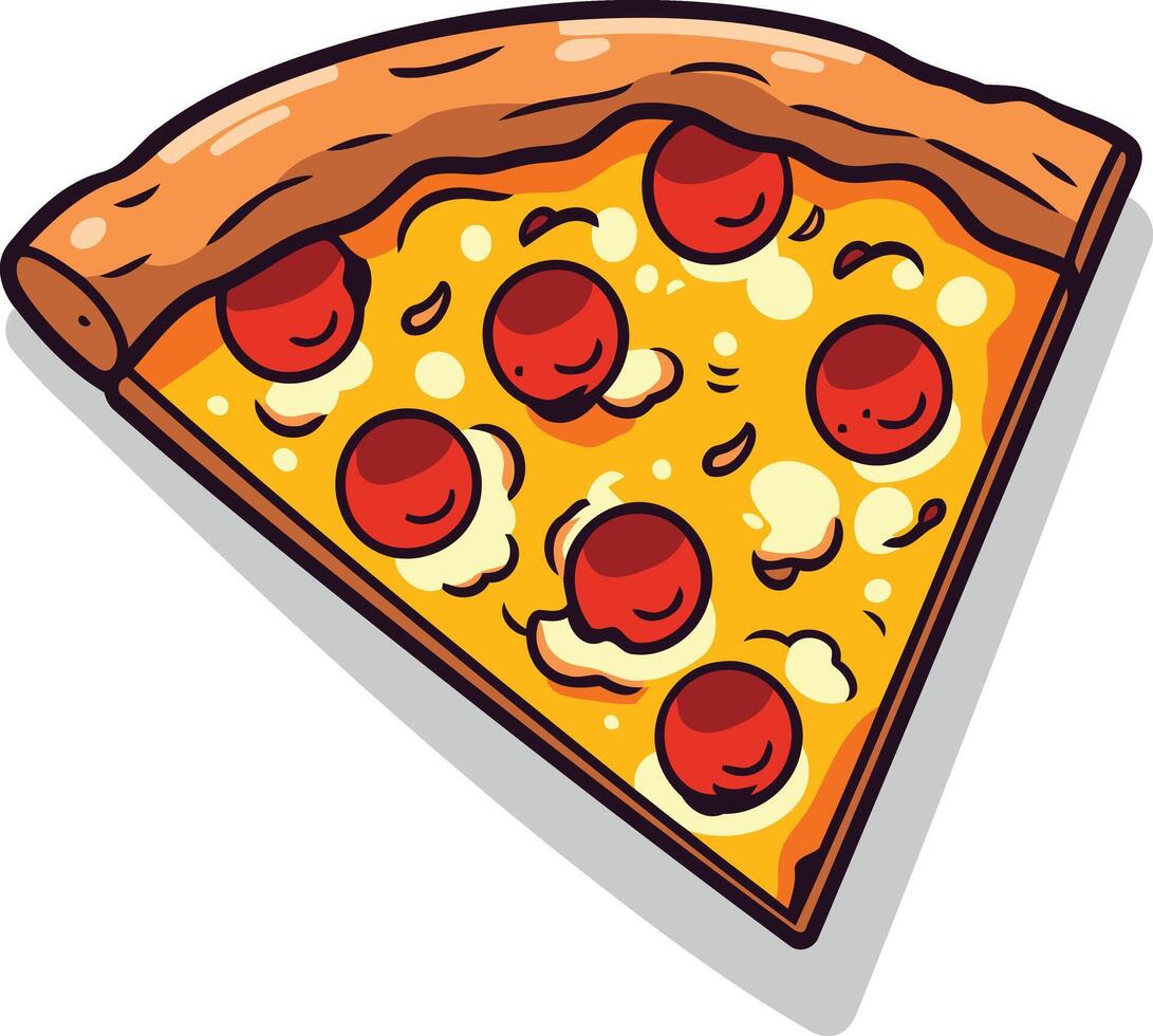 A cartoon illustration of a delicious pizza slice with pepperoni and cheese vector