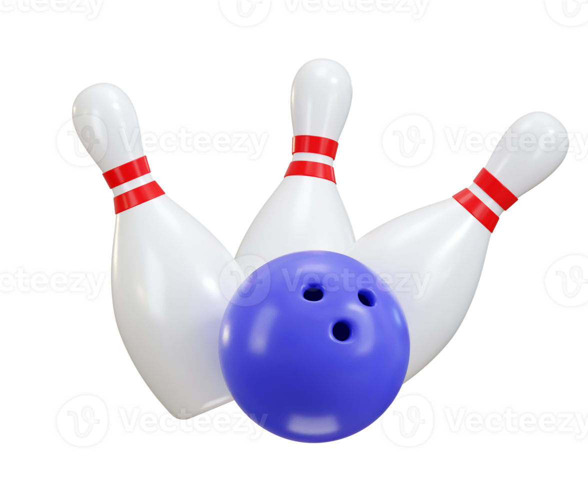 Bowling ball and pins icon 3d rendering illustration png