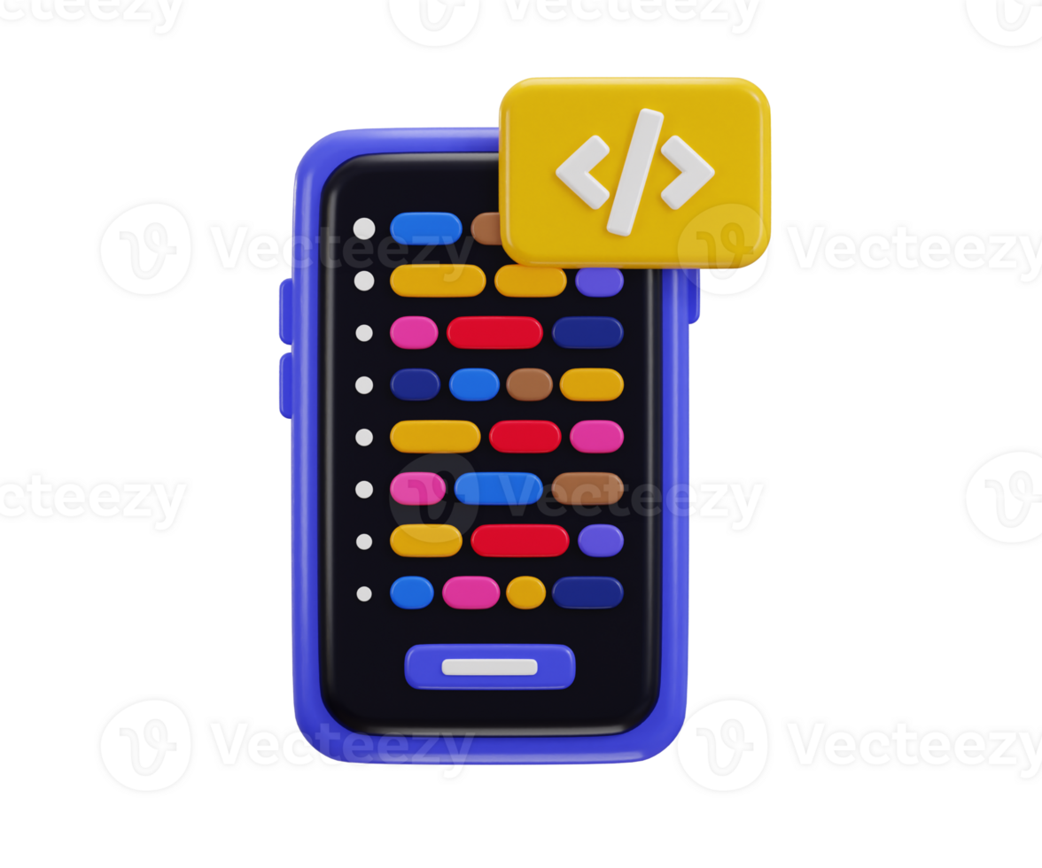 Smart phone and program code development coding icon concept of mobile app development icon 3d render png
