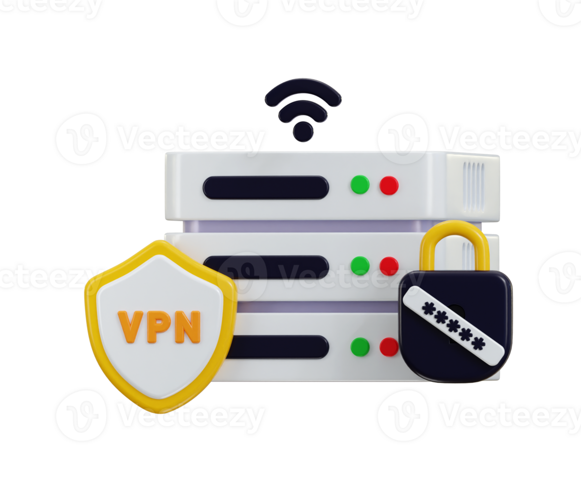 VPN protected data center icon 3d rendering illustration png