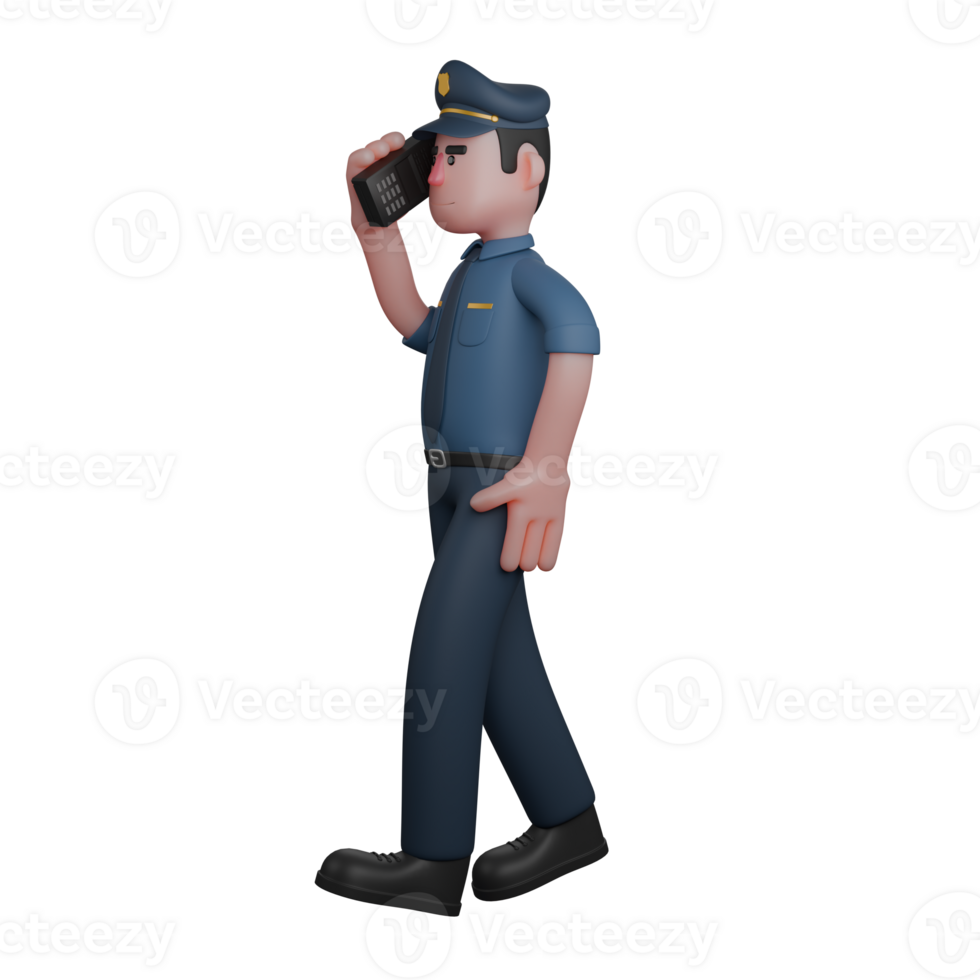 3D Animated Police. A Policeman Talking on the Phone While Walking. Male Law Officer png
