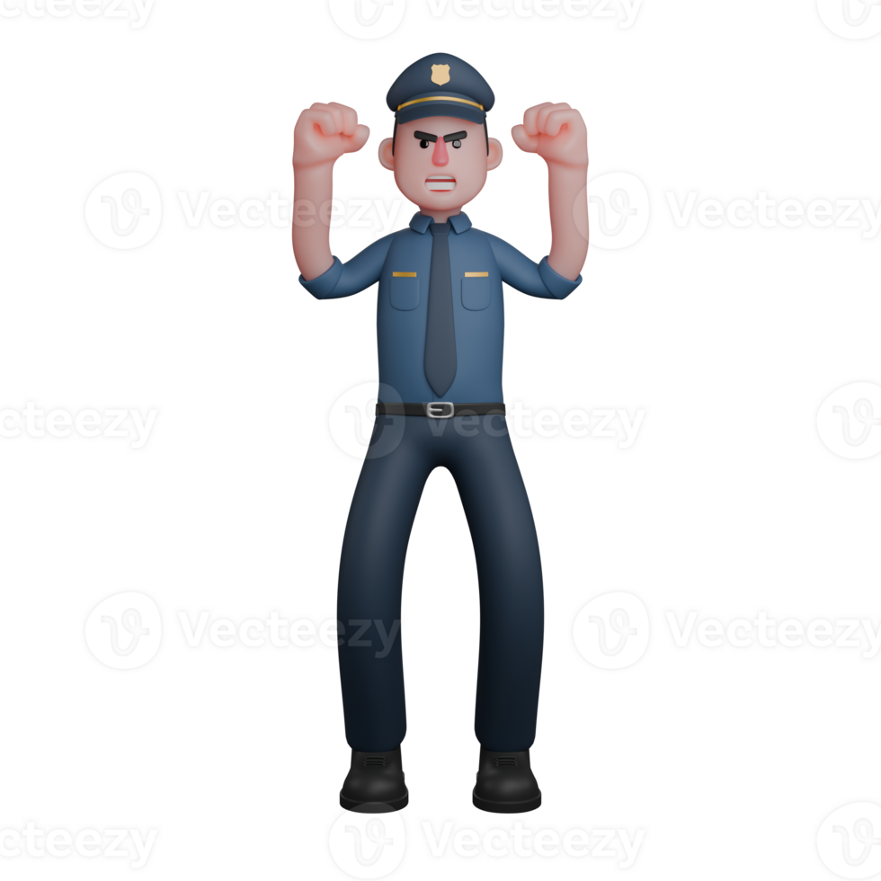3D Model of Professional Male Police. A police officer stands with both fists clenched and a determined expression on his face png