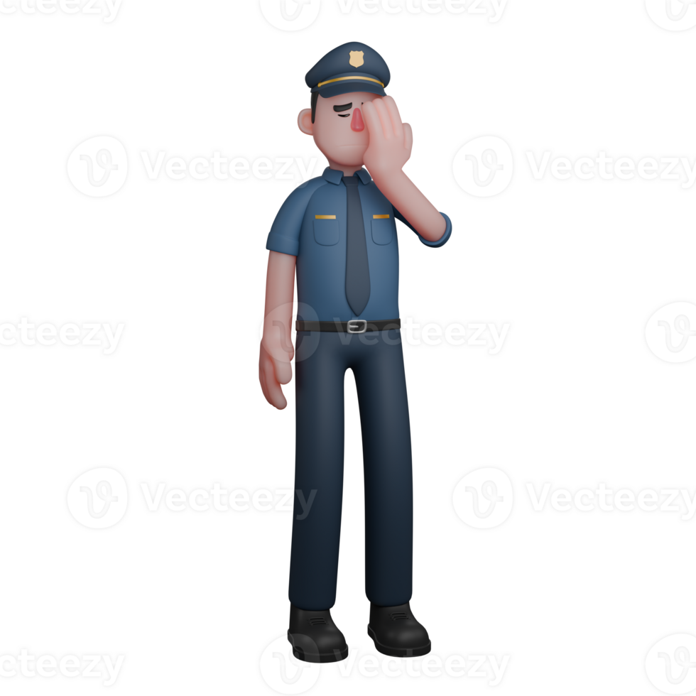 3D Professional in Law. A police officer covers his face with his hand appearing tired png
