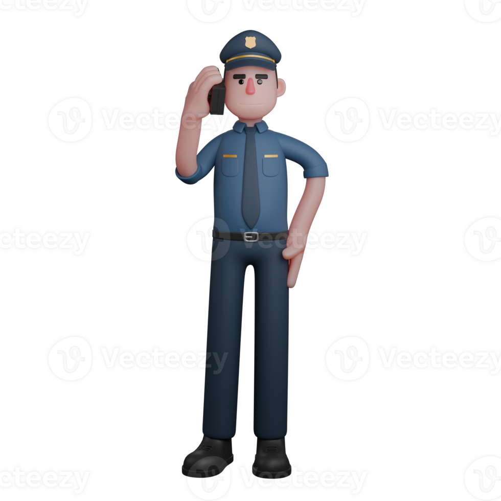 Professional Police 3D Art. A police officer is talking on the phone. Male Character png