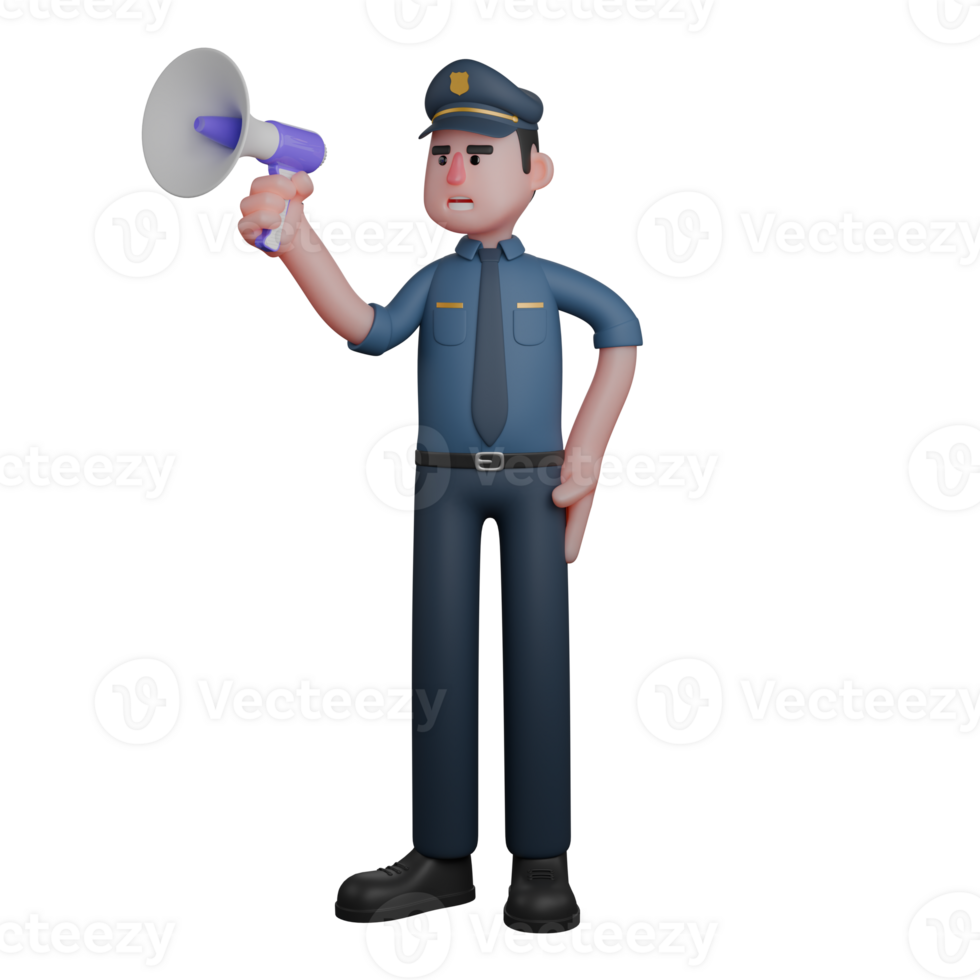 of Male Law Professional. Police Officer Giving Instructions with a Megaphone png