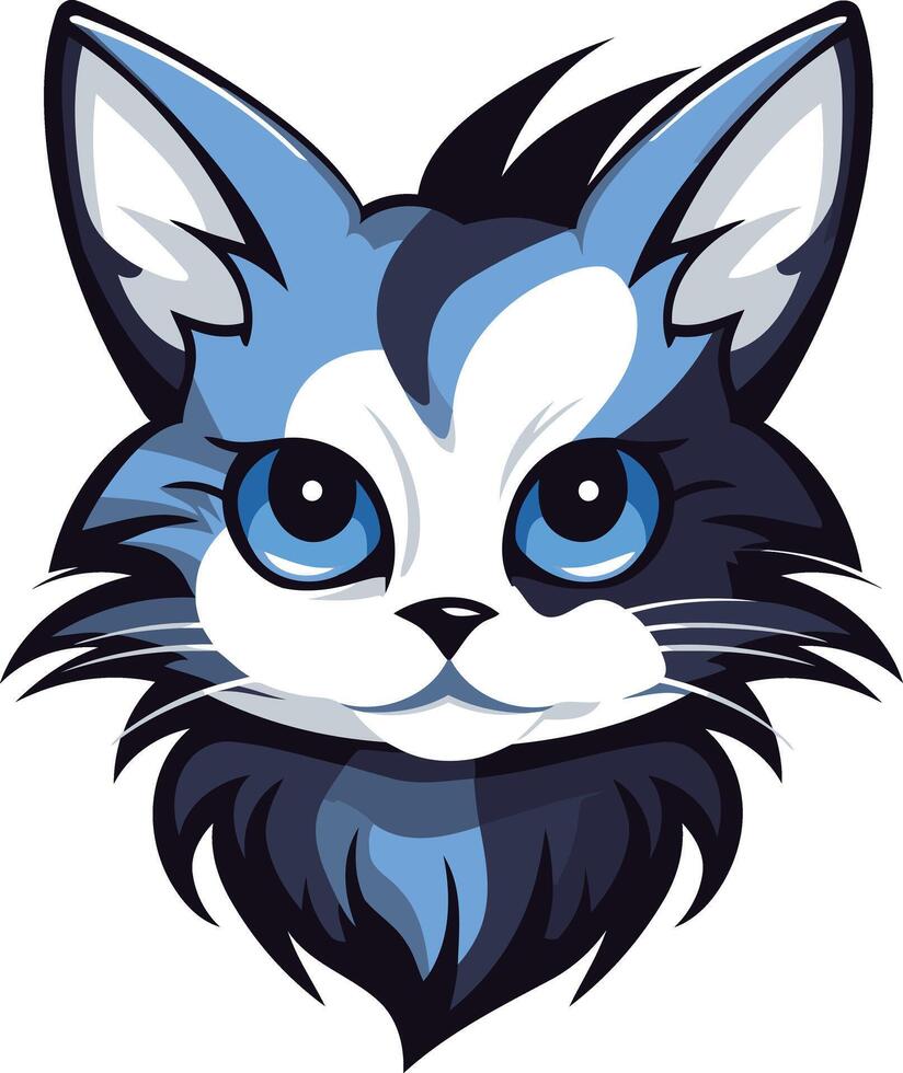 Cute cartoon cat with blue eyes and black and blue fur vector