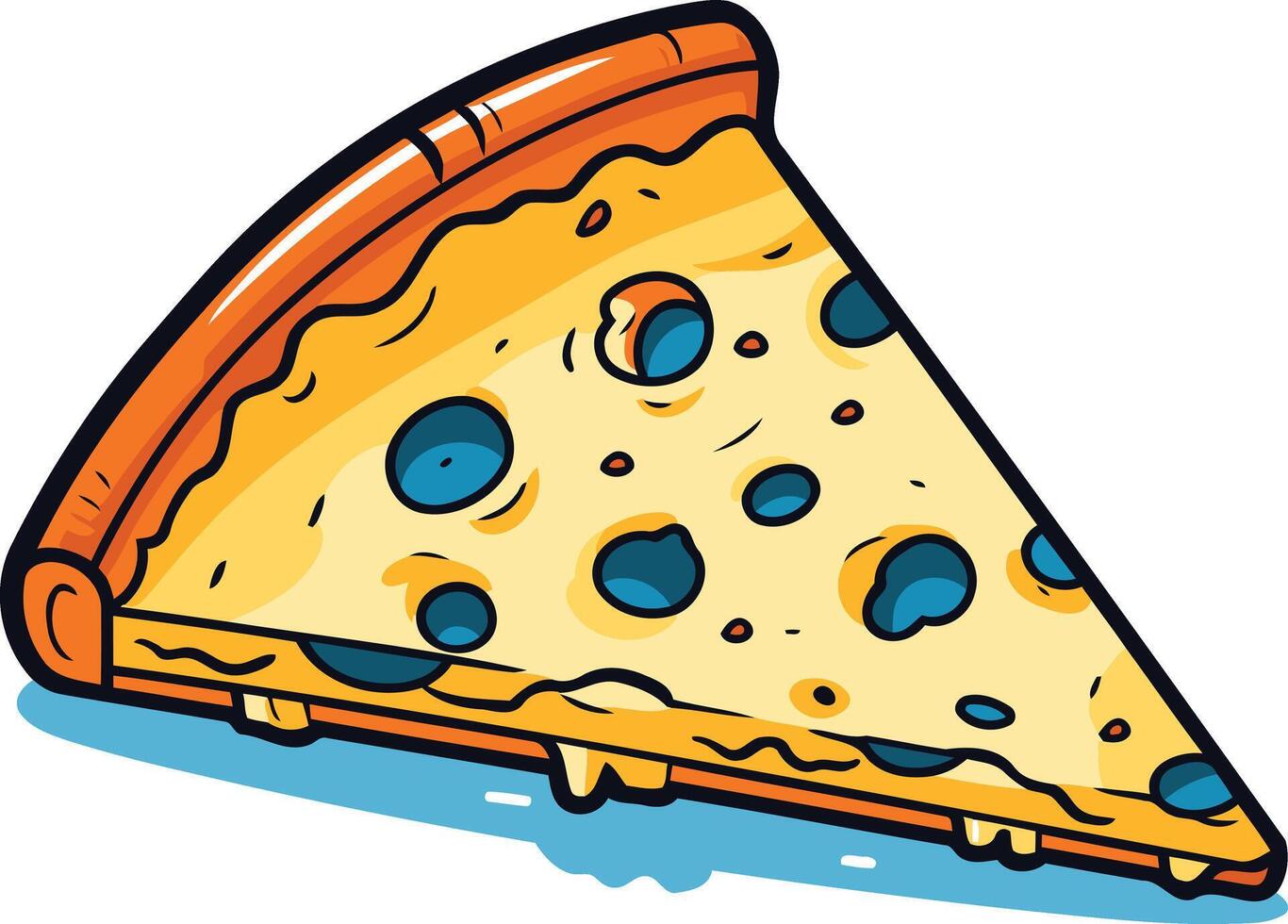 A cartoon illustration of a cheesy pizza slice with a blue cheese topping vector