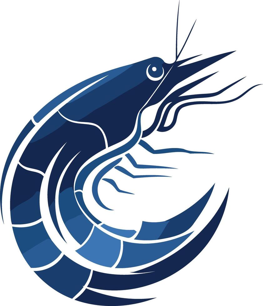 A stylized blue shrimp logo design perfect for seafood restaurants, seafood markets, and branding projects vector