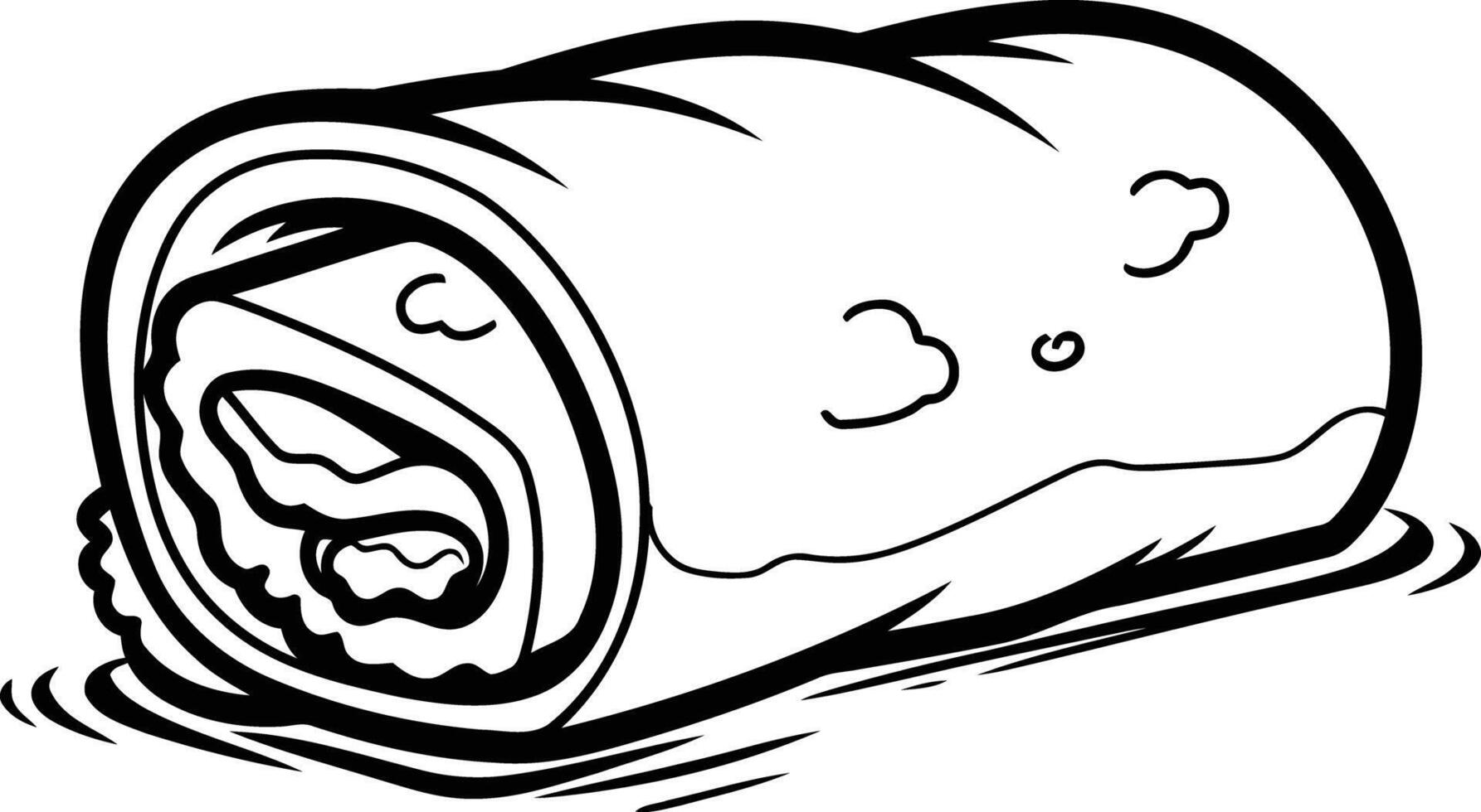 A simple black and white illustration of a delicious looking pastry roll vector
