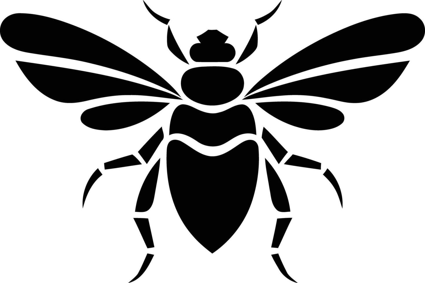 Simple, bold silhouette of a bee with outstretched wings vector