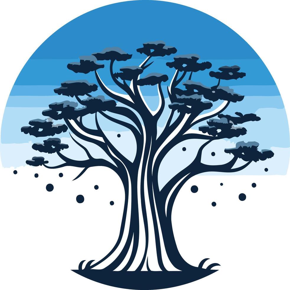 A striking silhouette of a tree with intricate branches against a blue sky, perfect for logo designs, branding, and nature inspired imagery vector