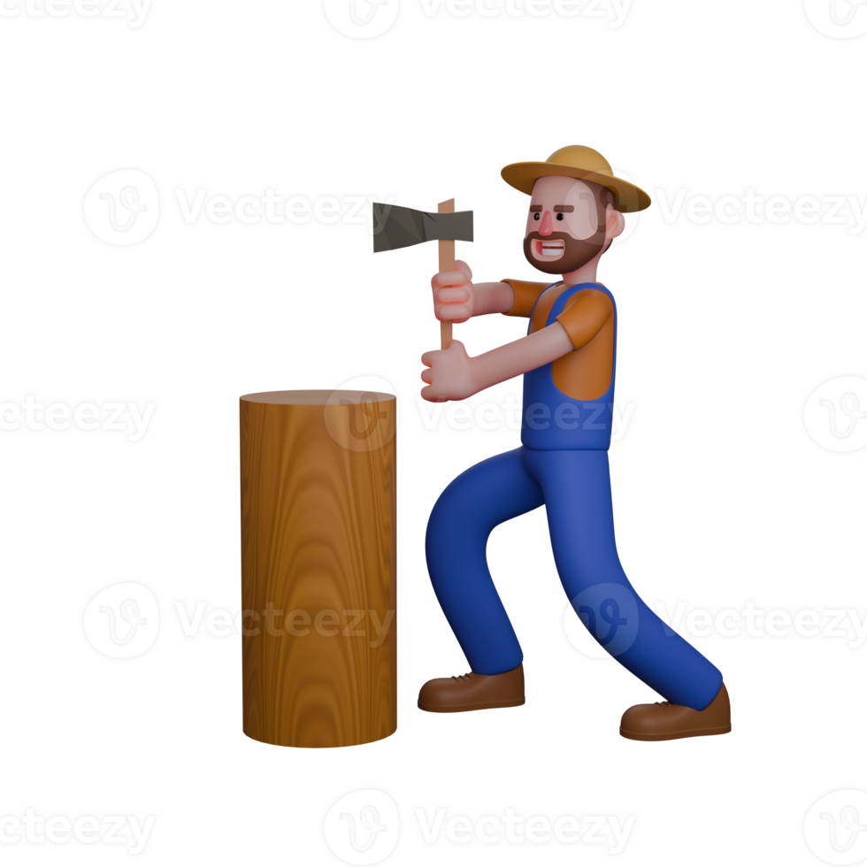 A farmer is chopping wood using an axe. Professional Male Farmer png