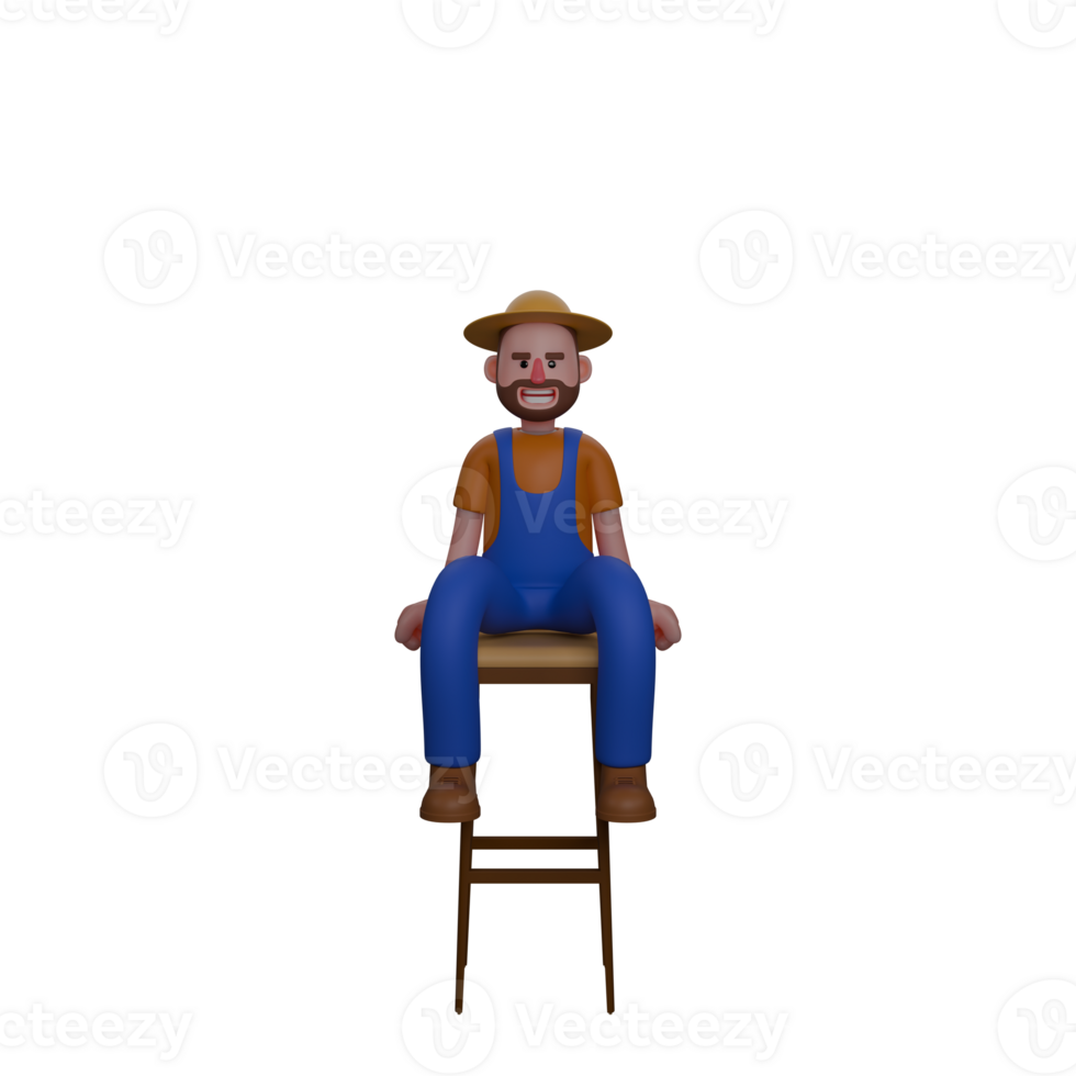 Professional 3D Male Farmer. A farmer stands with his hands on his hips and next to a large blue circle. Agricultural Character png