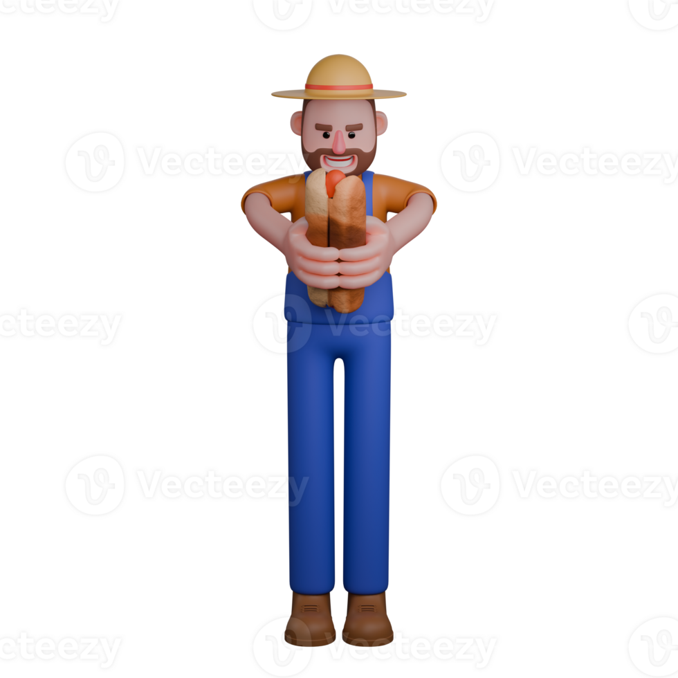 Male Farmer Professional Character. A farmer stands while holding two slices of bread that are served png