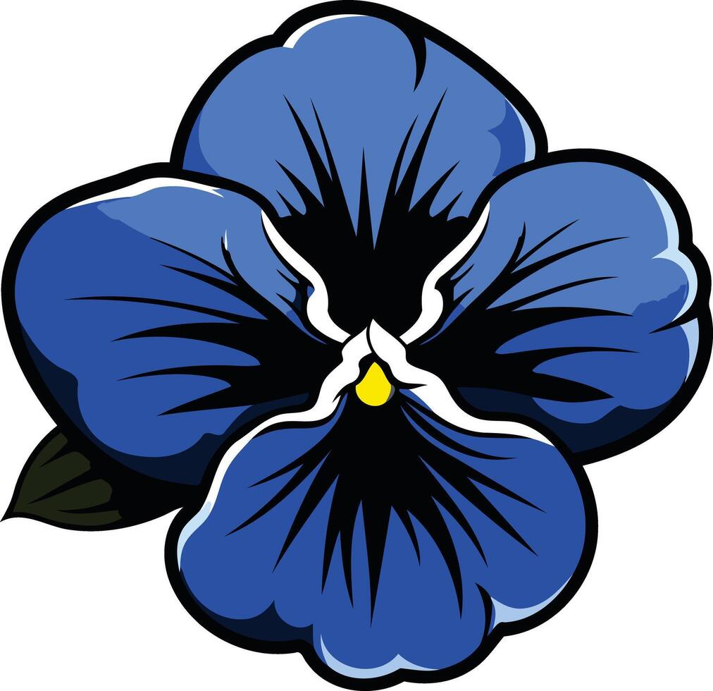 A vibrant blue pansy flower, drawn in a cartoon style, isolated on a white background vector