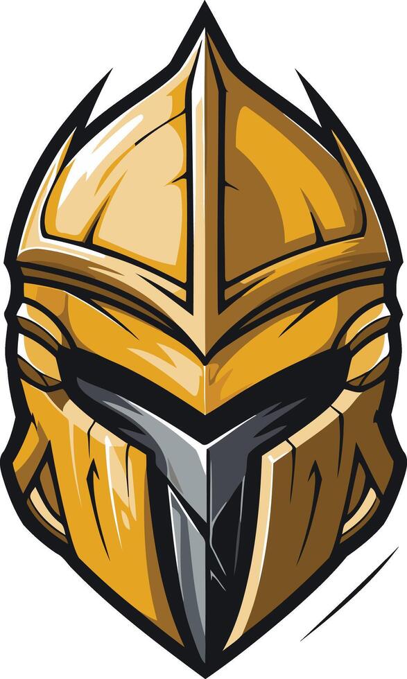 Bold and fierce, this golden knight helmet logo is perfect for a gaming team, esports organization, or any brand seeking to convey strength and power vector
