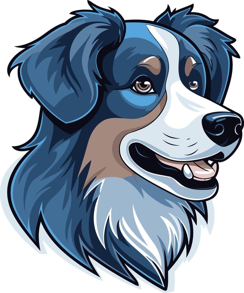 A charming cartoon illustration of a friendly, blue merle australian shepherd vector