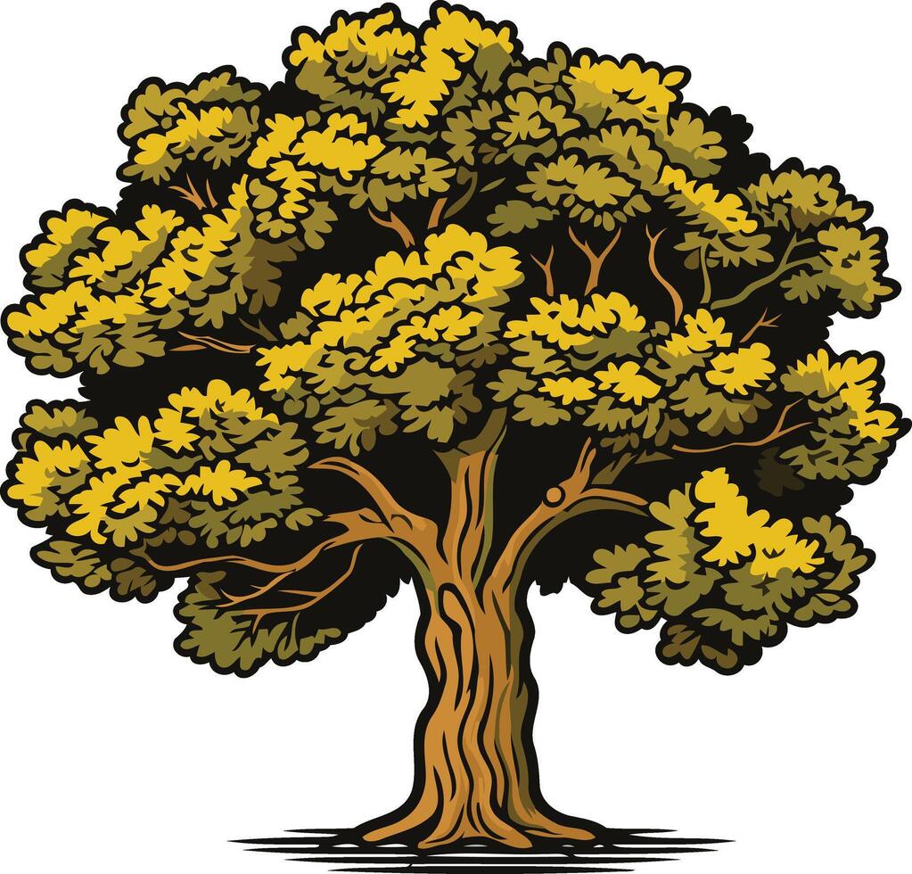 A sturdy, cartoon style oak tree with lush green leaves, perfect for illustrating nature, growth, or environmental concepts vector