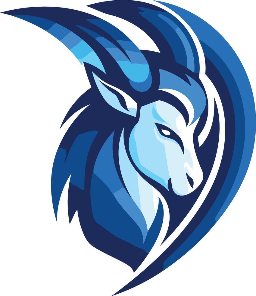 A striking blue and white logo featuring a stylized goat's head, perfect for sports teams, gaming clans, or any brand seeking a powerful and modern image vector