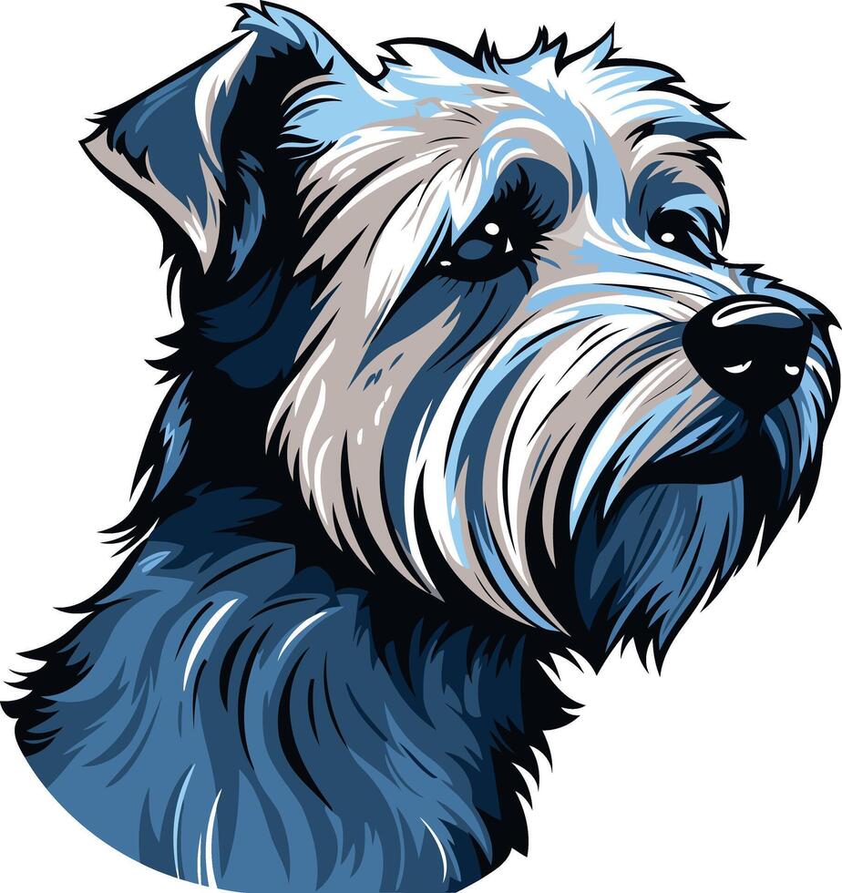 A striking illustration of a scruffy dog, rendered in a cool blue color scheme vector
