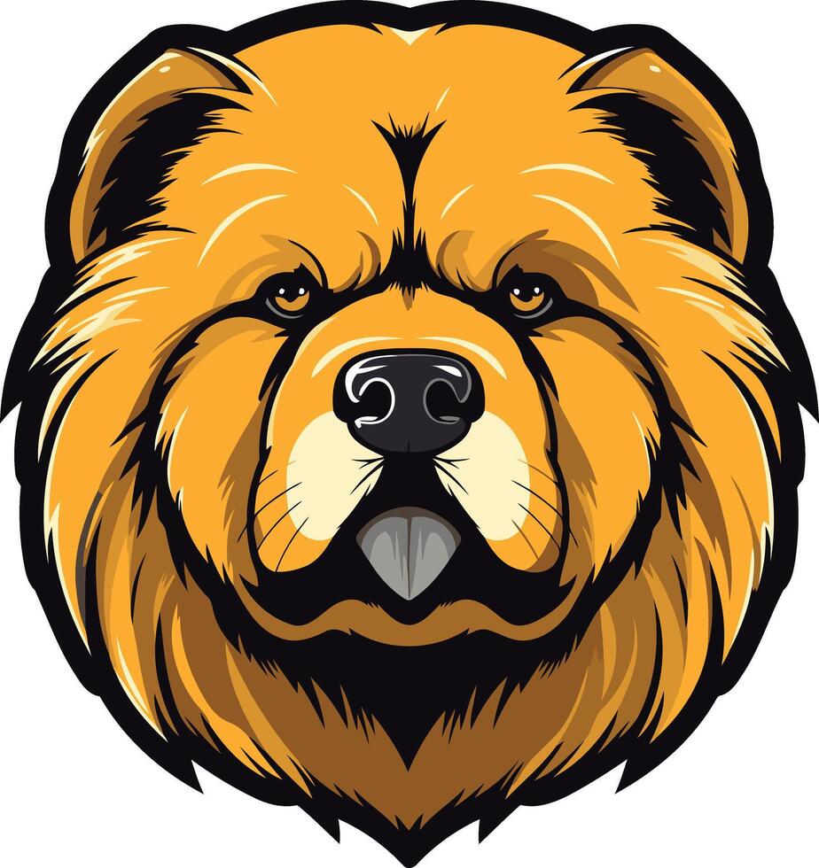 A close up illustration of a chow chow's face, with a fierce expression vector