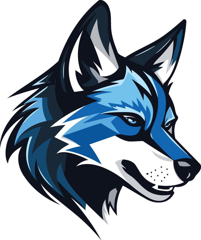 Powerful blue wolf head logo, perfect for a sports team, gaming clan, or tech company vector