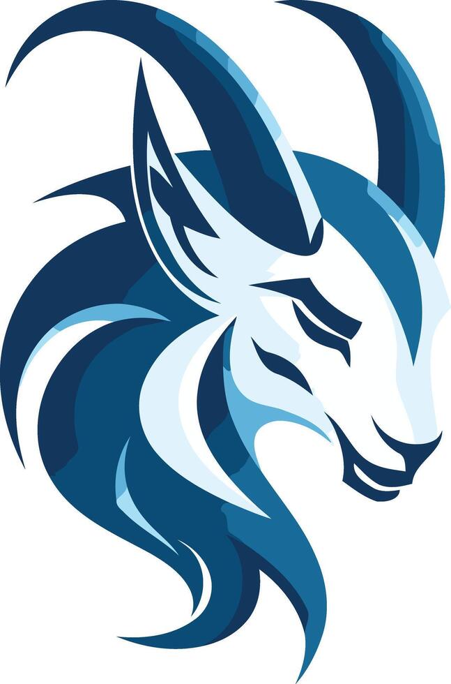 A bold and abstract logo design featuring a stylized blue mountain goat head vector
