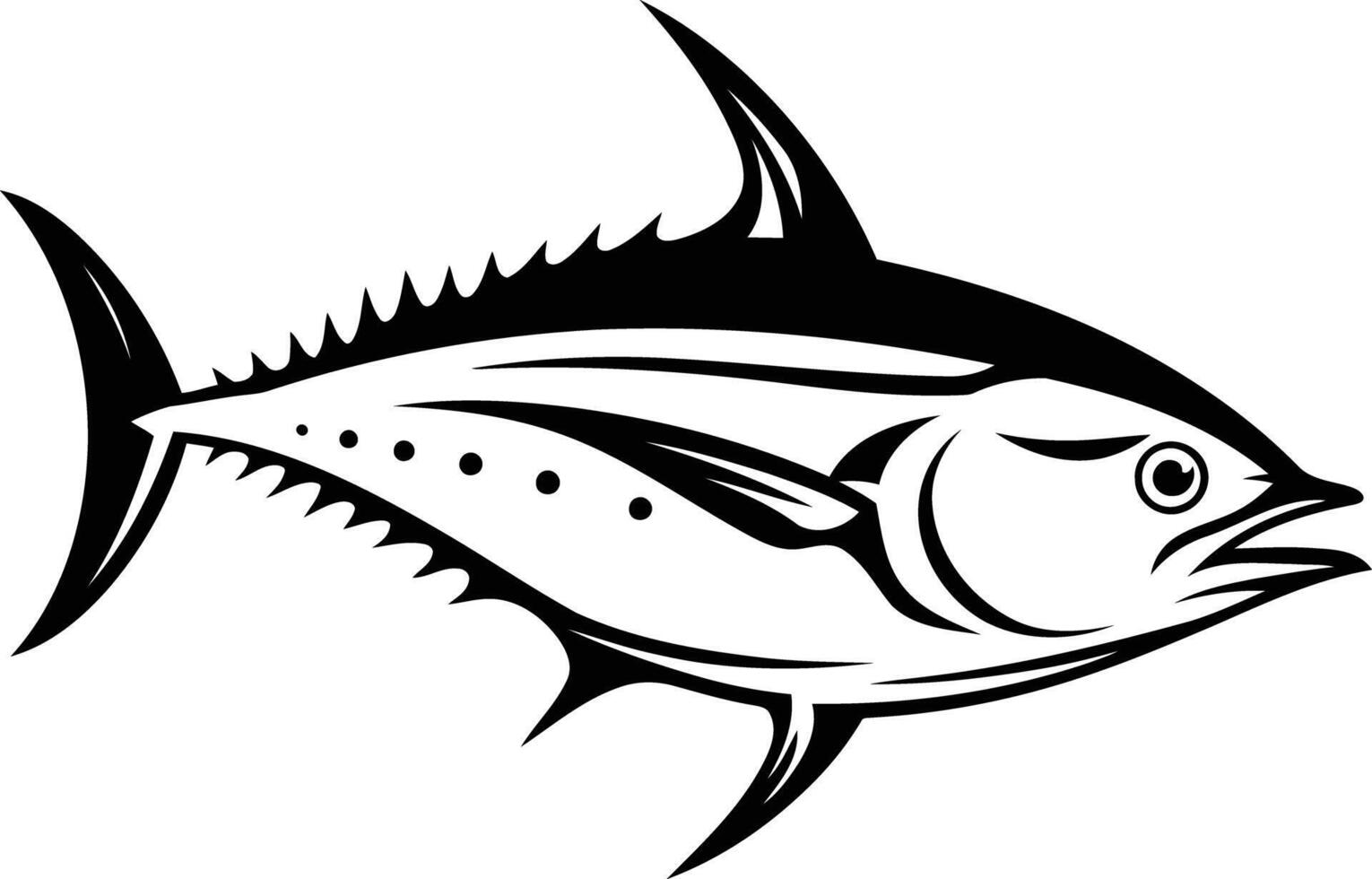 Black and white illustration of a stylized tuna fish, perfect for logos, branding, or as a graphic design element vector