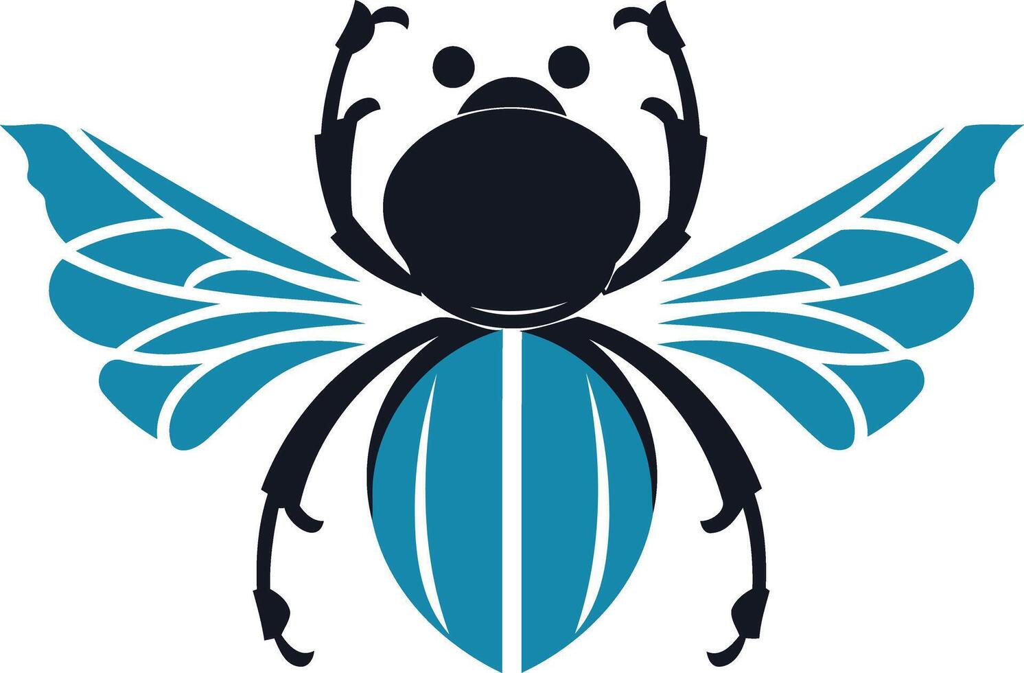 Stylized, abstract beetle with wings in blue and black vector