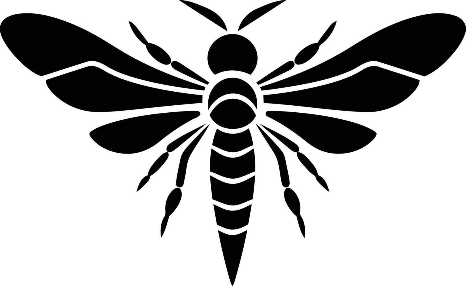 A bold, simple black and white silhouette of a bee, perfect for branding or design projects vector