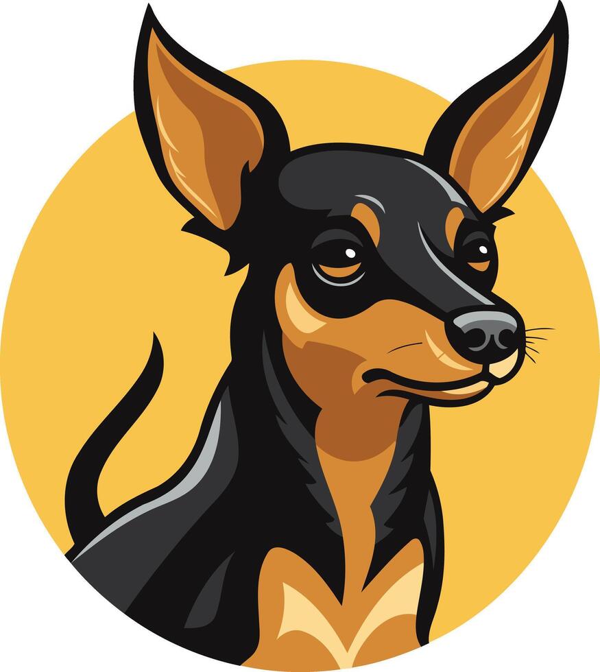 A cute cartoon illustration of a miniature pinscher dog, looking directly at the viewer vector