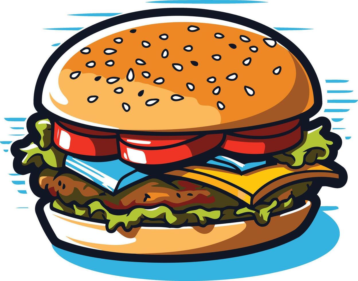 A cartoon illustration of a delicious hamburger with all the toppings vector