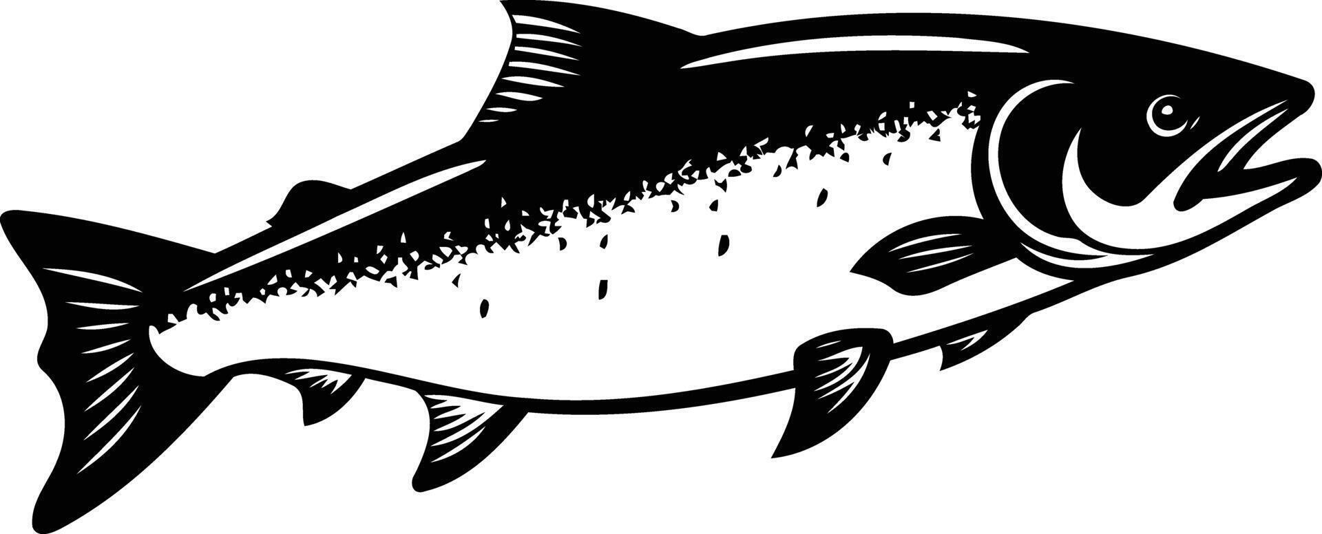 A bold, black and white silhouette of a salmon, perfect for logos, branding, and designs vector