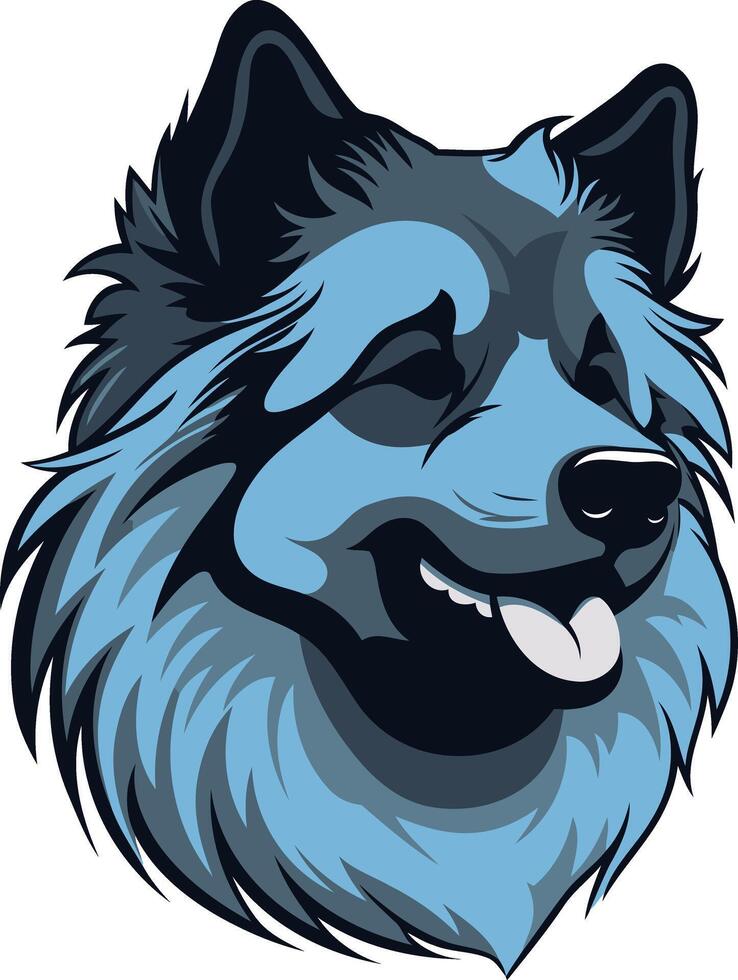 A playful cartoon illustration of a blue dog's head, smiling with its tongue sticking out vector