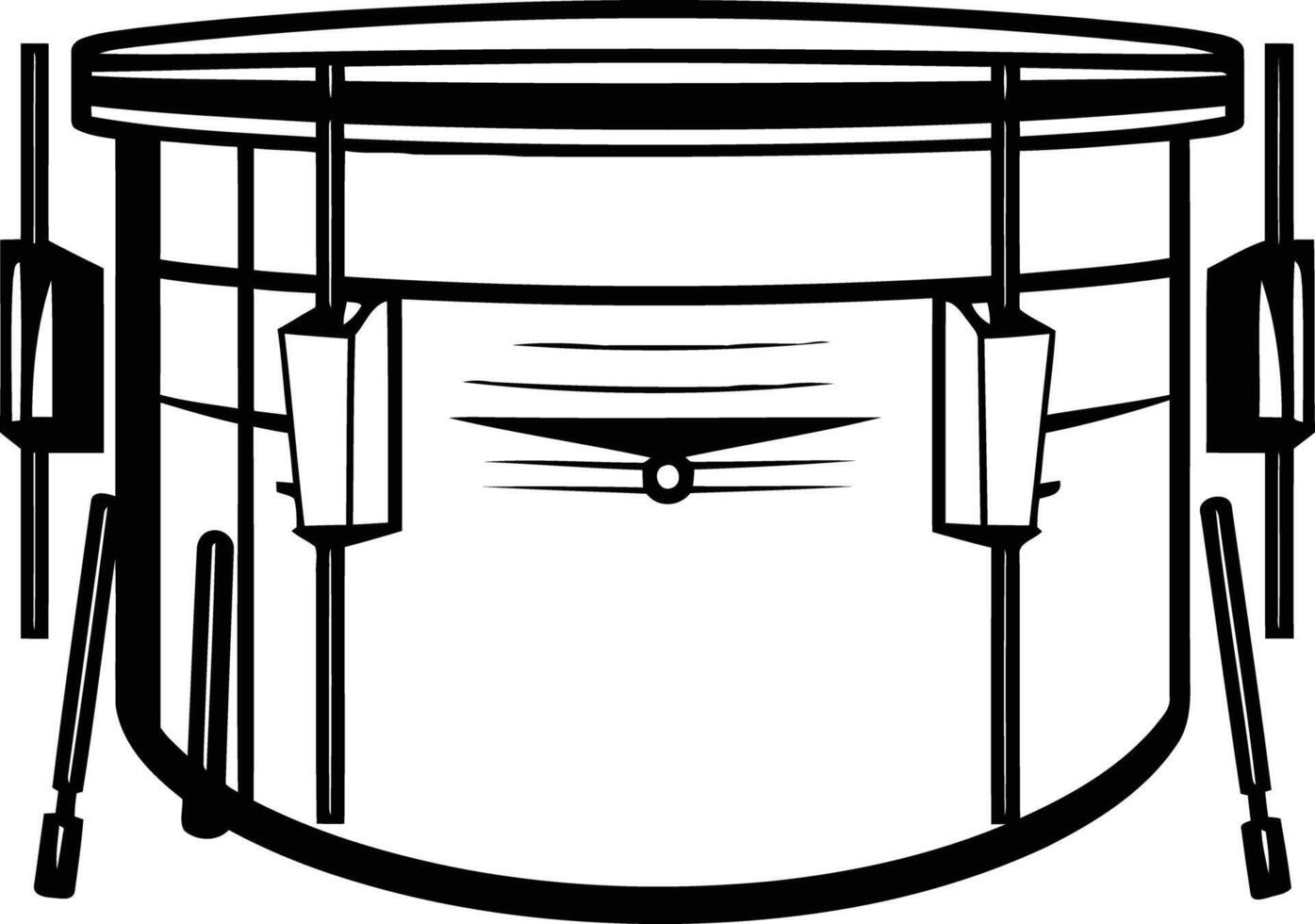 A simple line art illustration of a snare drum with two drumsticks vector