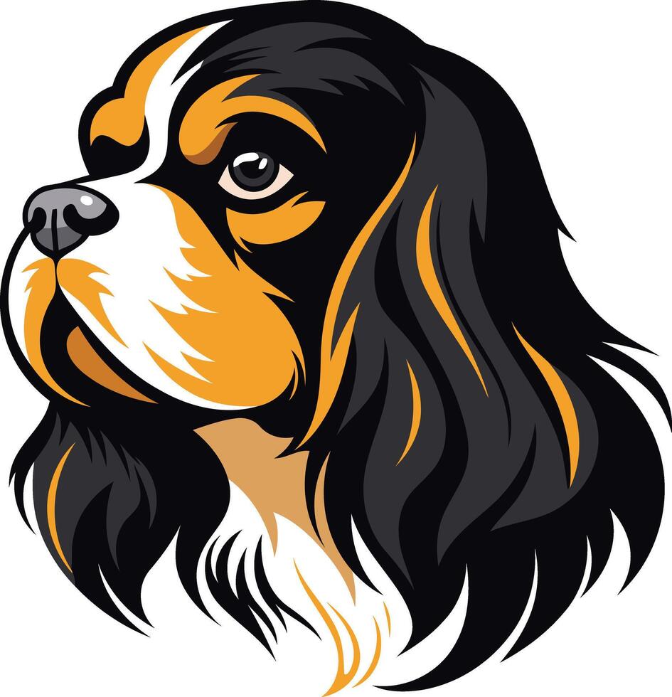 A bold, cartoon style illustration of a cavalier king charles spaniel head, perfect for pet related businesses, merchandise, or social media graphics vector