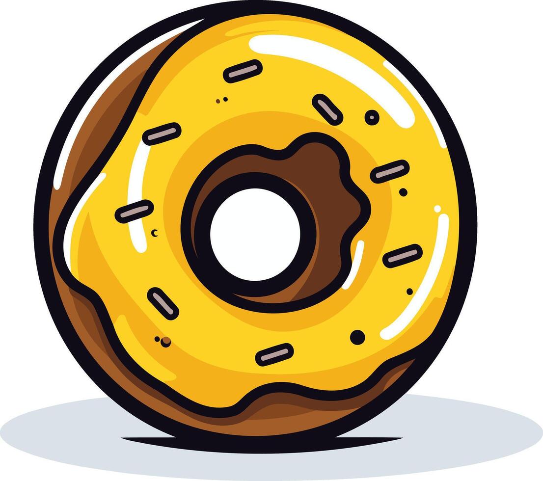 Cute cartoon illustration of a yellow glazed donut with chocolate sprinkles vector